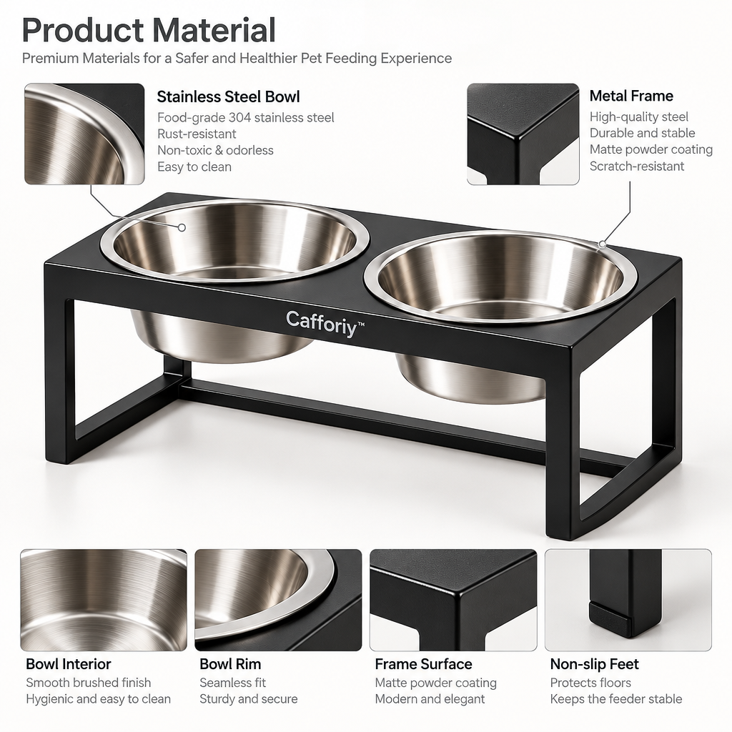 Cafforiy™ Midnight Double Stainless Steel Feeding Station — Design details
