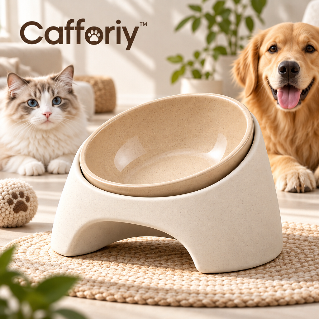 Cafforiy™ Sandstone Tilted Ceramic Pet Bowl — Product view