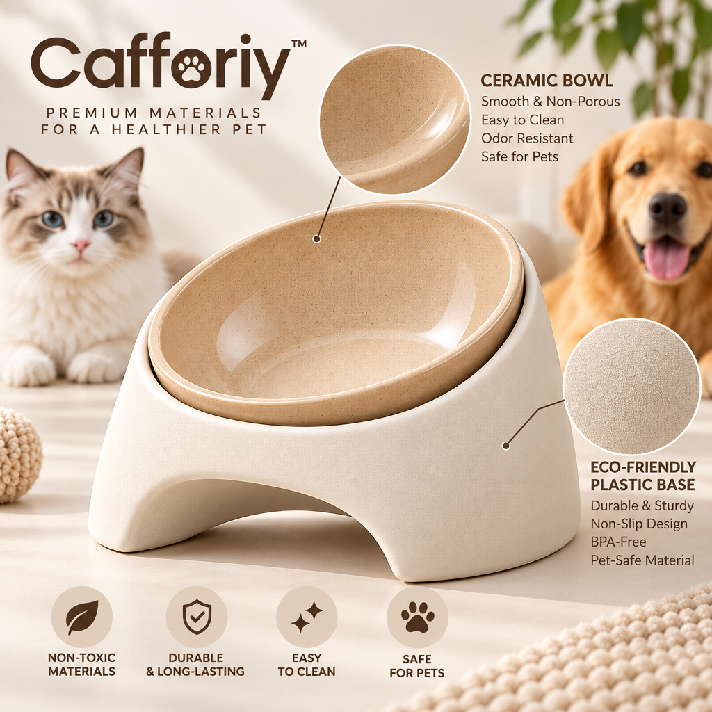 Cafforiy™ Sandstone Tilted Ceramic Pet Bowl — Design details