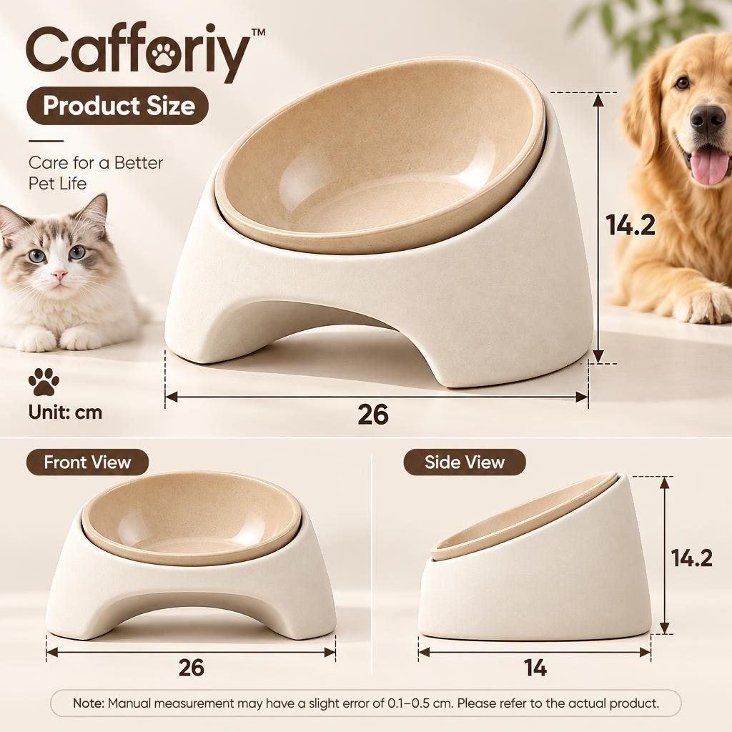 Cafforiy™ Sandstone Tilted Ceramic Pet Bowl — Product dimensions