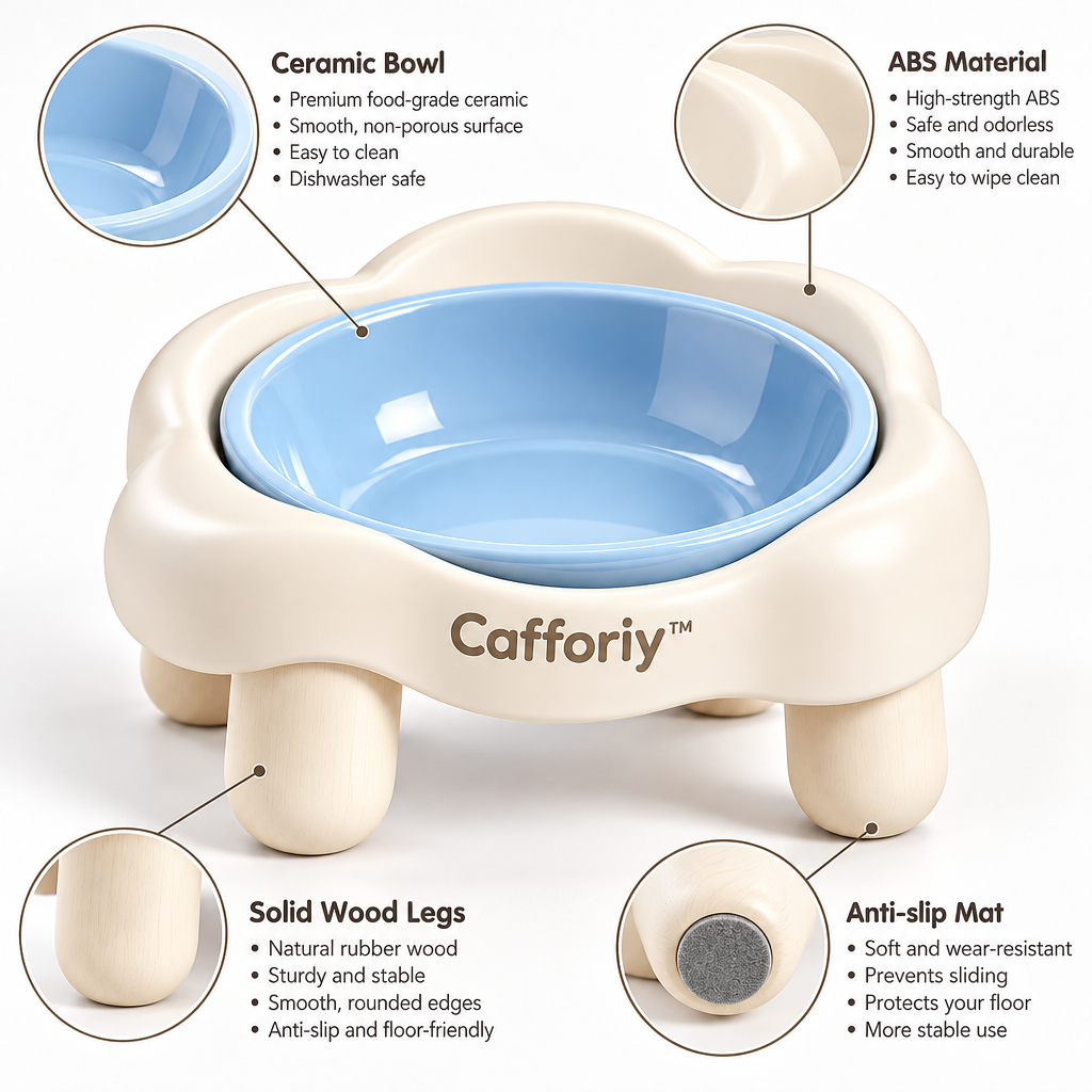 Cafforiy™ Sky Blue Paw Raised Ceramic Pet Bowl — Design details