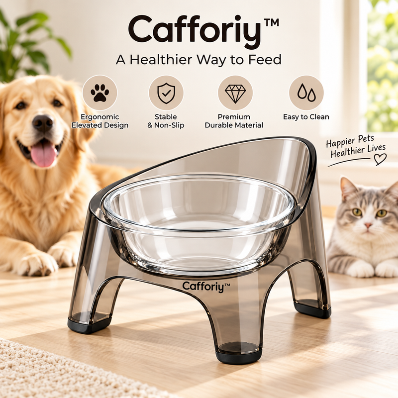 Cafforiy™ Smoky Clear Glass Elevated Pet Bowl