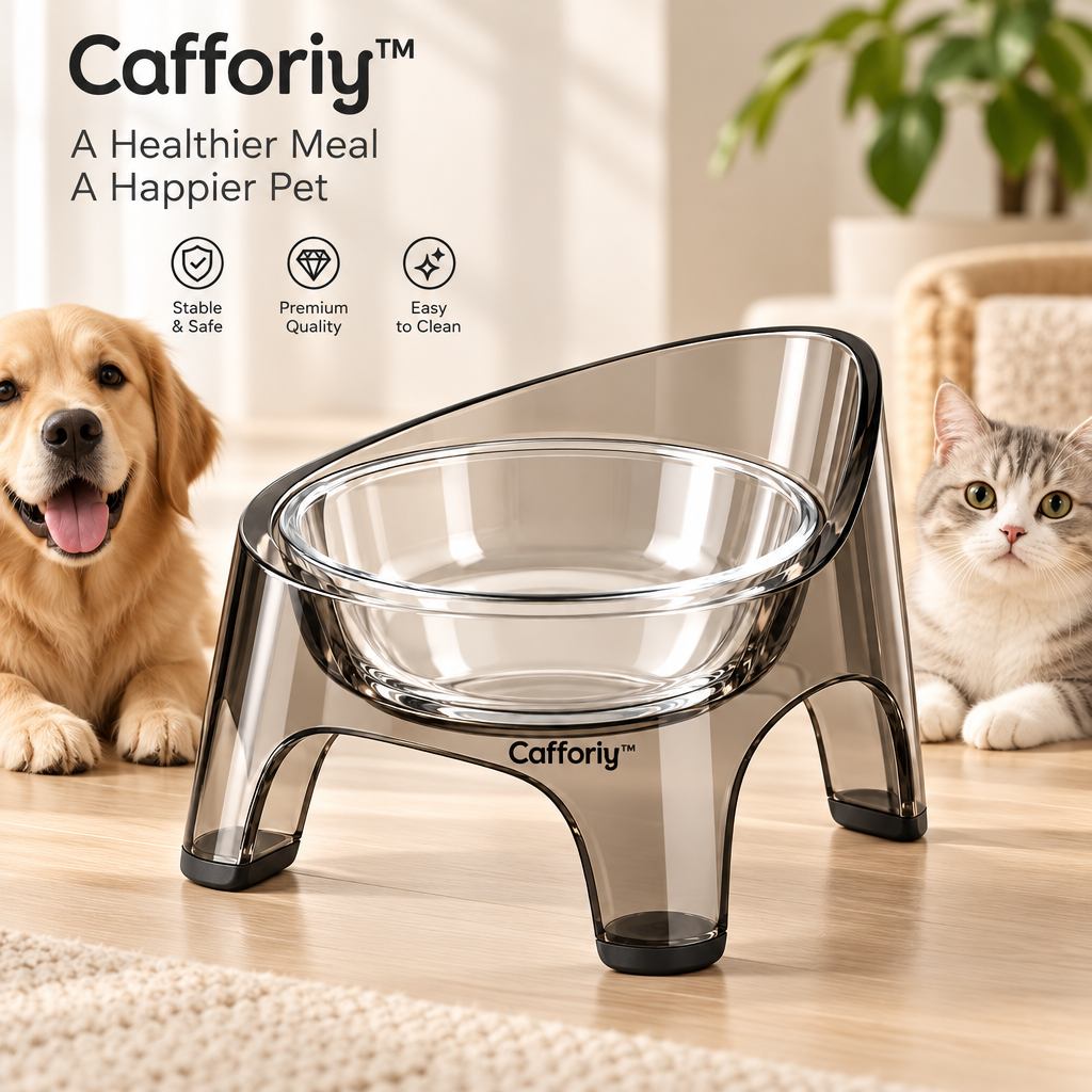 Cafforiy™ Smoky Clear Glass Elevated Pet Bowl — Product dimensions