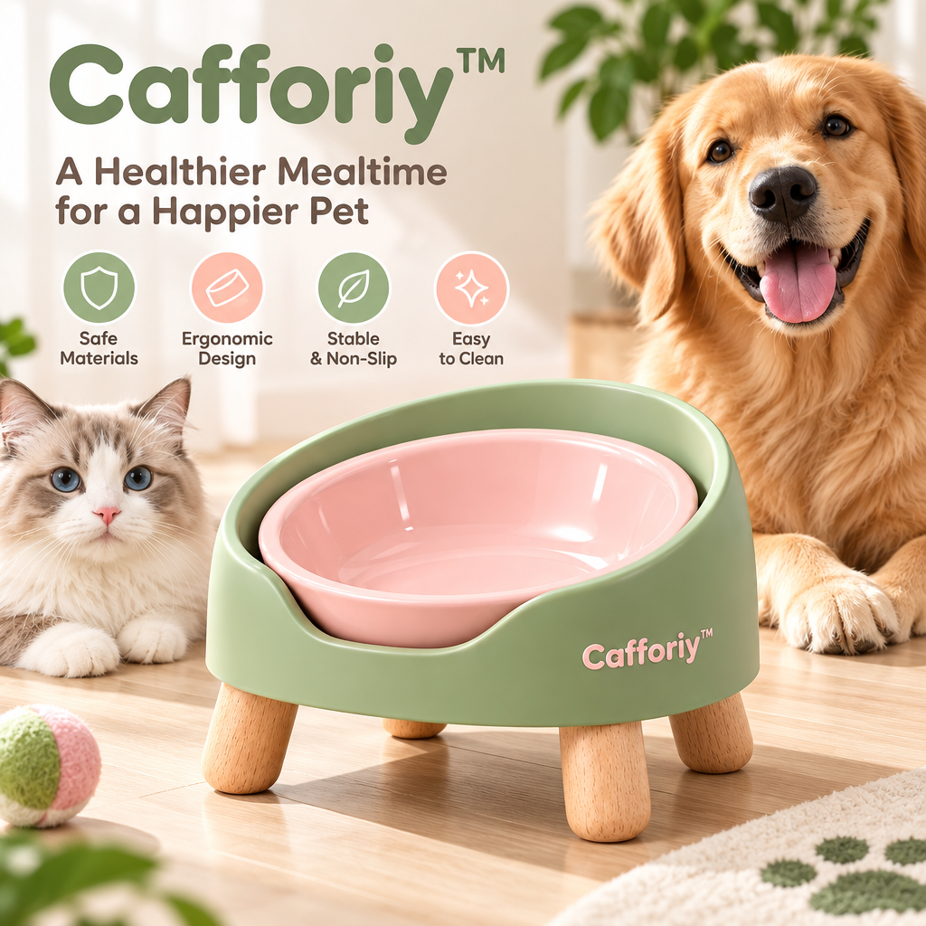 Cafforiy™ Sage and Rose Raised Ceramic Pet Bowl — Product view