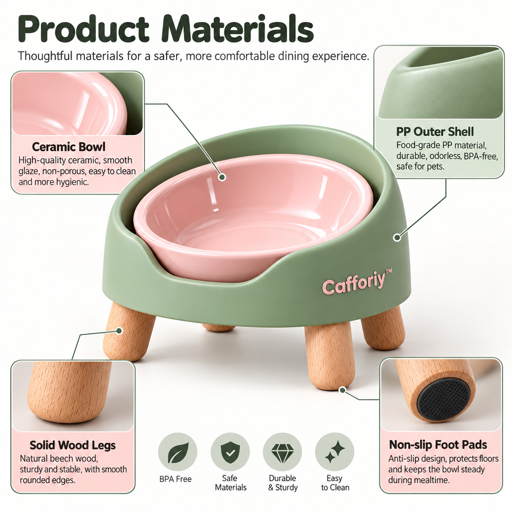 Cafforiy™ Sage and Rose Raised Ceramic Pet Bowl — Design details