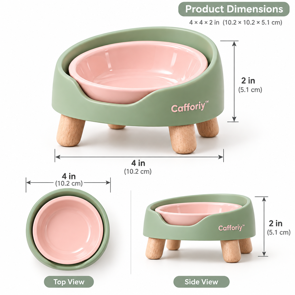 Cafforiy™ Sage and Rose Raised Ceramic Pet Bowl — Product dimensions