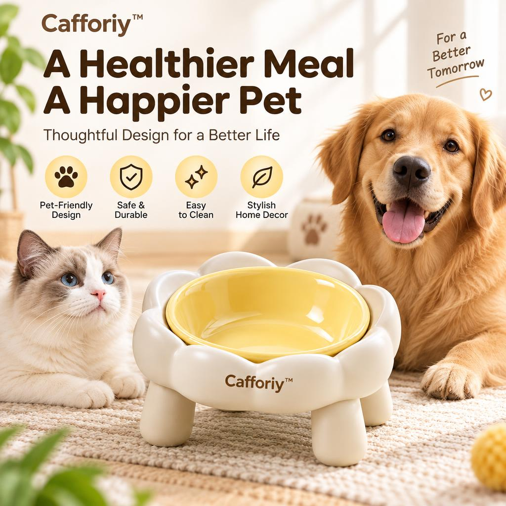 Cafforiy™ Buttercup Flower Raised Ceramic Pet Bowl — Product view