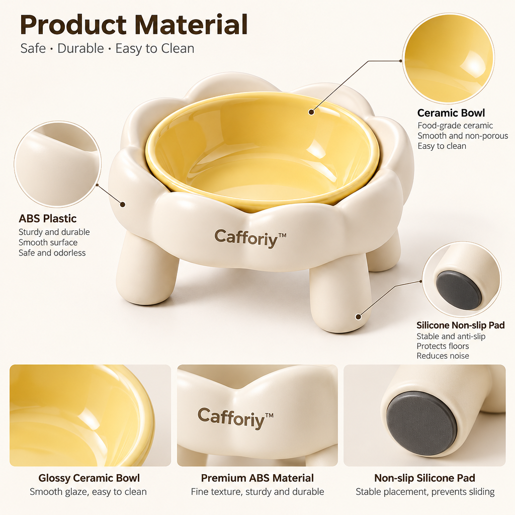 Cafforiy™ Buttercup Flower Raised Ceramic Pet Bowl — Design details
