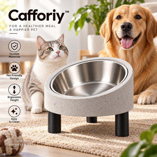 Cafforiy™ Concrete Look Elevated Stainless Steel Pet Bowl — Product view