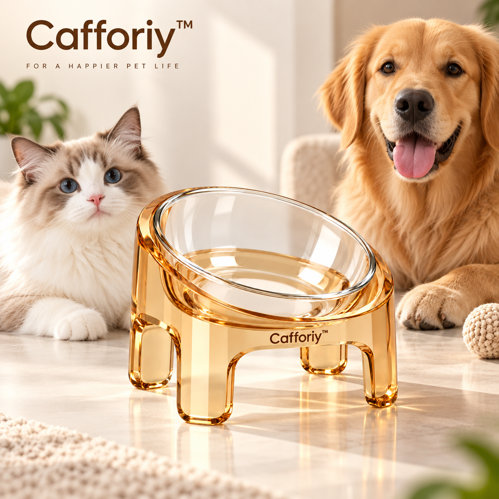 Cafforiy™ Amber Clear Raised Glass Pet Bowl — Product view