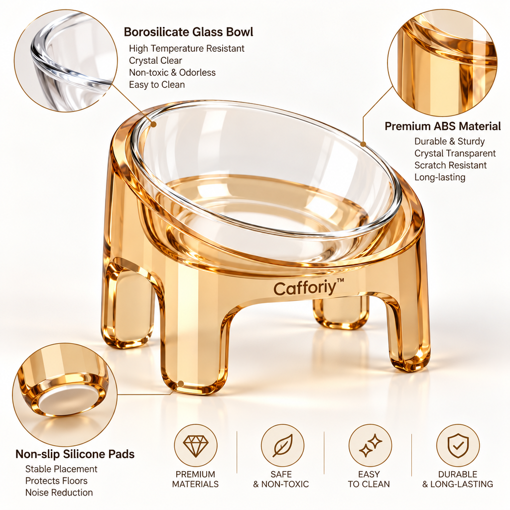 Cafforiy™ Amber Clear Raised Glass Pet Bowl — Design details