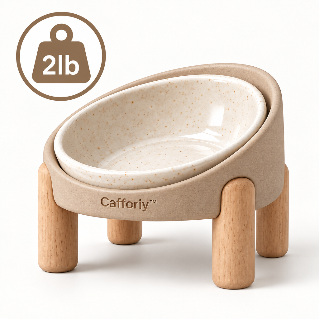 Cafforiy™ Oatmeal Speckled Ceramic Pet Bowl with Wood Stand — Product weight